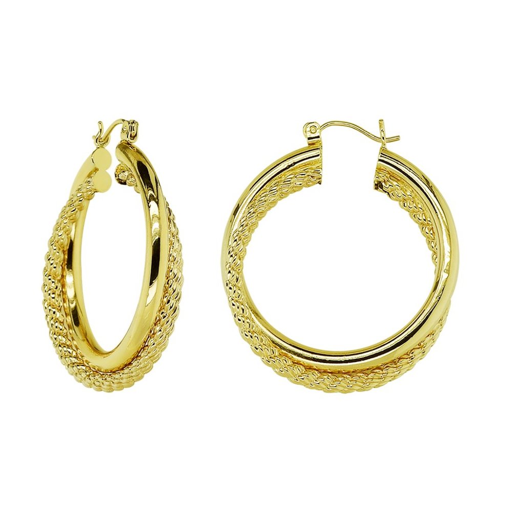 Round Double Twisted Hoop Earrings 14K Yellow Gold